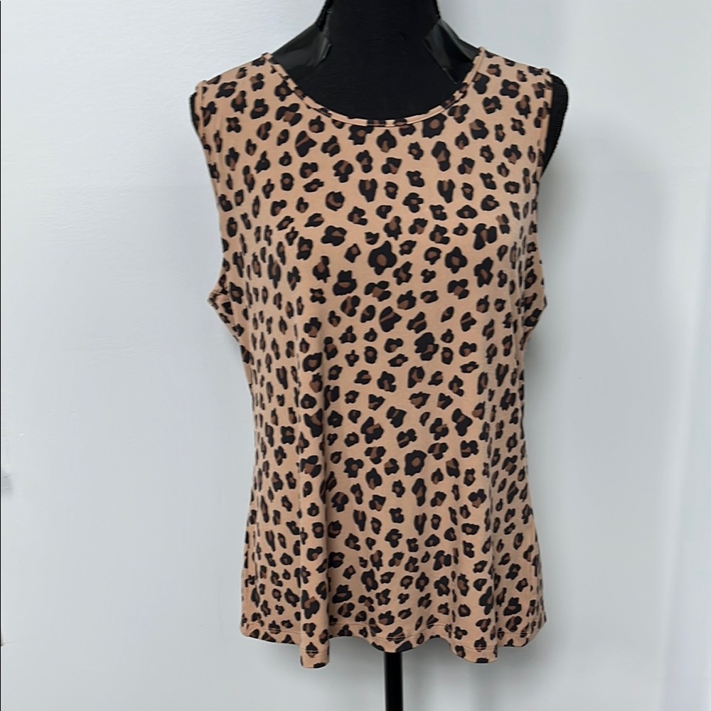 IMAN Leopard Print Fitted Sleeveless Tank Top